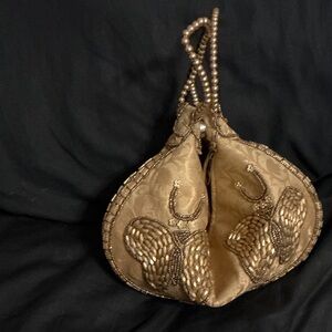 Chic Gold Beaded Butterfly Shoulder Bag